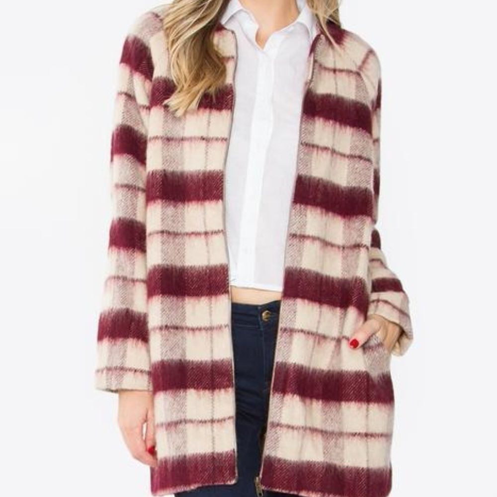 Erica Window Pane Burgundy Jacket Coat